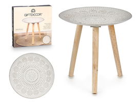 Giftdecor Mesa de Centro de Madera Decorativa con Mandala 40x40 cm, Altura 7.5 cm - Eucalipto en Blanco y Tono Madera (Set de 6)