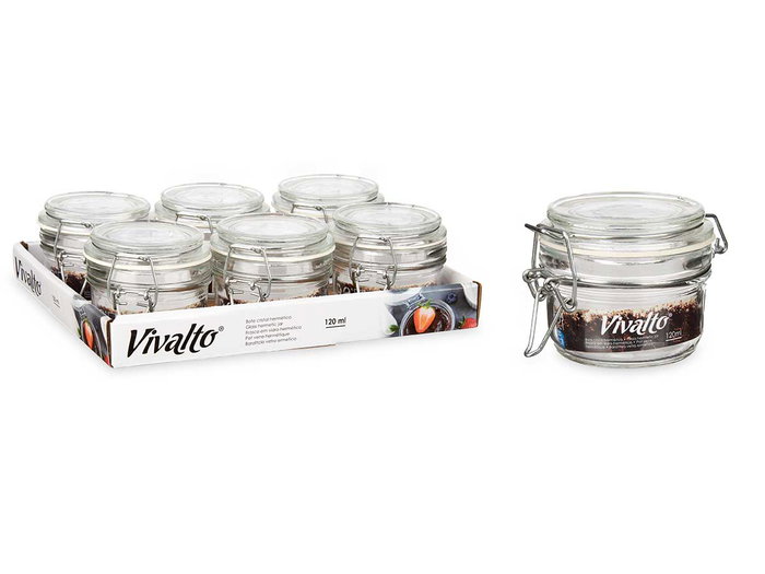 Vivalto Tarro de Conserva Hermético Pequeño 120 ml Transparente 11x7x8 cm (Set de 36)
