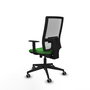 Silla de oficina Horna con mecanismo Sincro/Traslack tapizada con Tela color Verde y malla color Blanco. Equipada con lumbar 1D, Brazos 1D y Ruedas 65 mm parqué