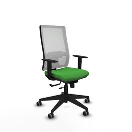 Silla de oficina Horna con mecanismo Sincro/Traslack tapizada con Tela color Verde y malla color Blanco. Equipada con lumbar 1D, Brazos 1D y Ruedas 65 mm parqué