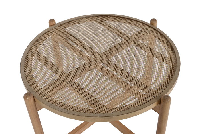 DKD Home Decor Mesa de Centro Paulownia y Ratán Marrón