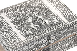 DKD Home Decor Joyero Árabe Plateado Marrón Madera y Aluminio 13 x 8 x 17.5 cm (2 Unidades)