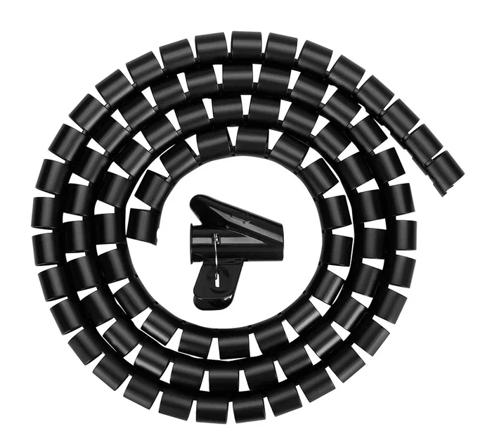 Neomounts ADS06-141BL Organizador de Cables Tubo Espiral Flexible Ø20mm con Clip Guía, Negro, 2 Metros