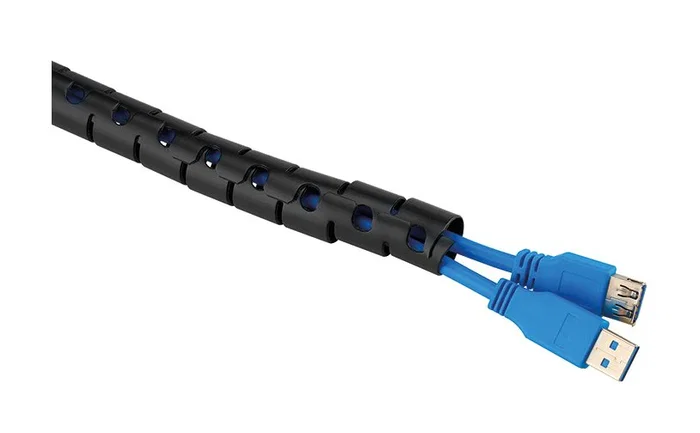 Neomounts ADS06-141BL Organizador de Cables Tubo Espiral Flexible Ø20mm con Clip Guía, Negro, 2 Metros