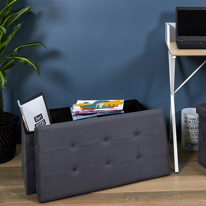 Home Deco Factory Banco Puf Plegable Gris Oscuro 76x38 cm