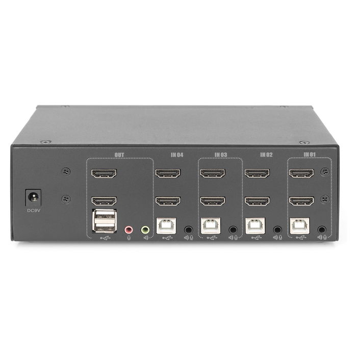 Digitus KVM-Switch 4-Port, Dual-Display 4K HDMI, Conmutador para 4 Computadoras, 2 Pantallas 4K a 60 Hz, USB 3.0, Control por Botón/Teclado (Referencia: DA-70966)