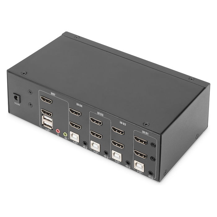 Digitus KVM-Switch 4-Port, Dual-Display 4K HDMI, Conmutador para 4 Computadoras, 2 Pantallas 4K a 60 Hz, USB 3.0, Control por Botón/Teclado (Referencia: DA-70966)