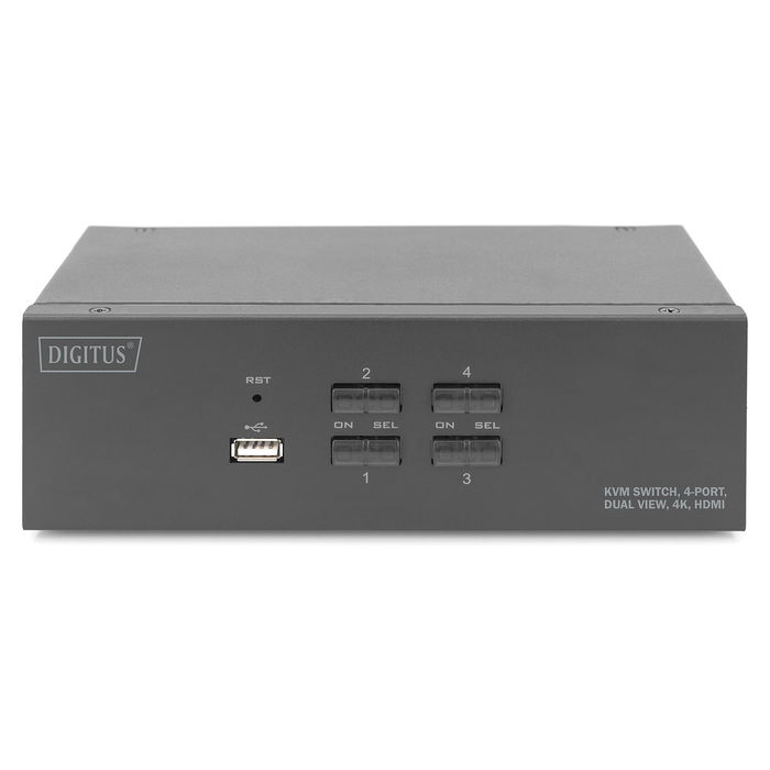 Digitus KVM-Switch 4-Port, Dual-Display 4K HDMI, Conmutador para 4 Computadoras, 2 Pantallas 4K a 60 Hz, USB 3.0, Control por Botón/Teclado (Referencia: DA-70966)