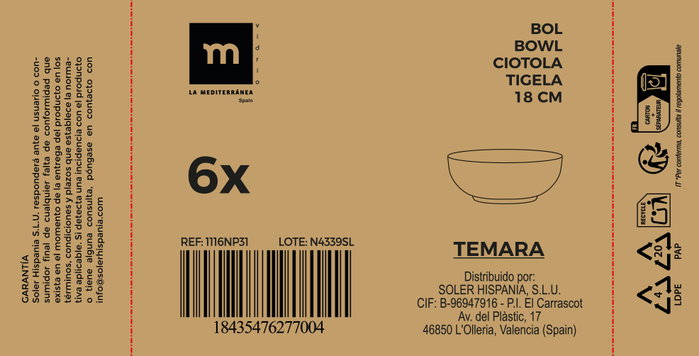 La Mediterranea Ensaladera Opal Temara 18cm
