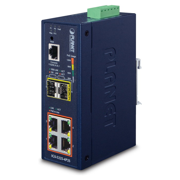 Planet IGS-5225-4P2S Switch industrial 4 puertos PoE+ Gigabit y 2 SFP L2+