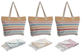 DKD Home Decor Bolso Mediterraneo Multicolor Set de 2 (3 Unidades) 12 x 36 x 37 cm