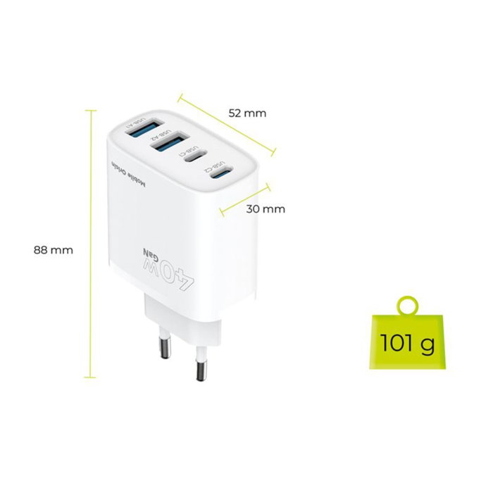 Mobile Origin PW22 Cargador GaN 40W 2x USB-C + 2x USB-A Blanco