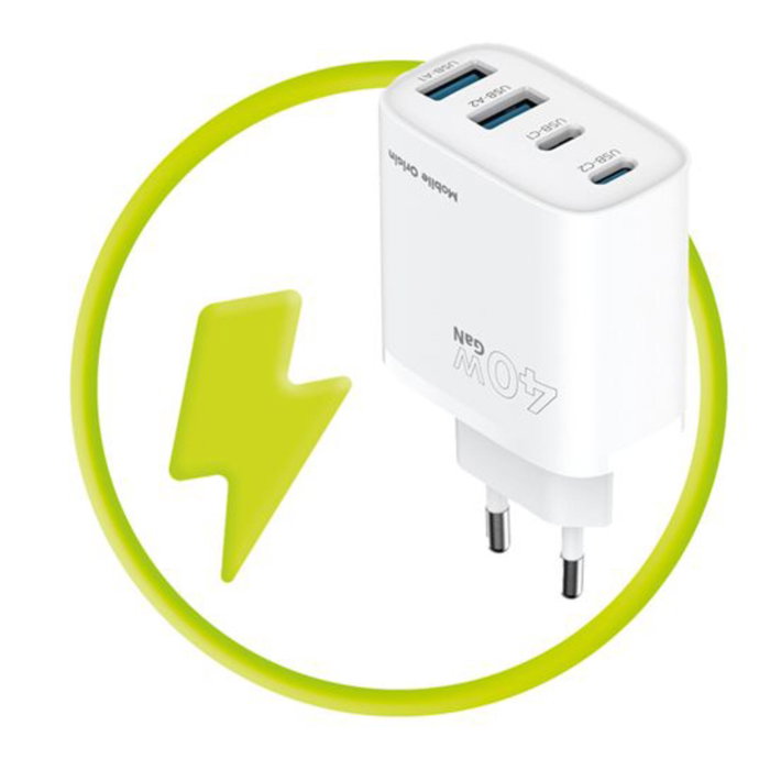 Mobile Origin PW22 Cargador GaN 40W 2x USB-C + 2x USB-A Blanco