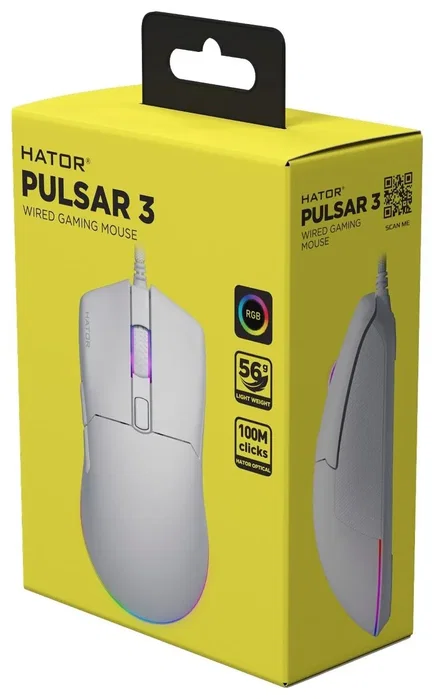 Hator Pulsar 3 HTM611 Ratón Gaming Blanco, Cableado, RGB, 12000 DPI