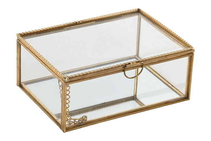 DKD Home Decor Joyero Glam Colección Golden Glam Metal y Cristal Dorado 14 x 10.3 x 5.8 cm