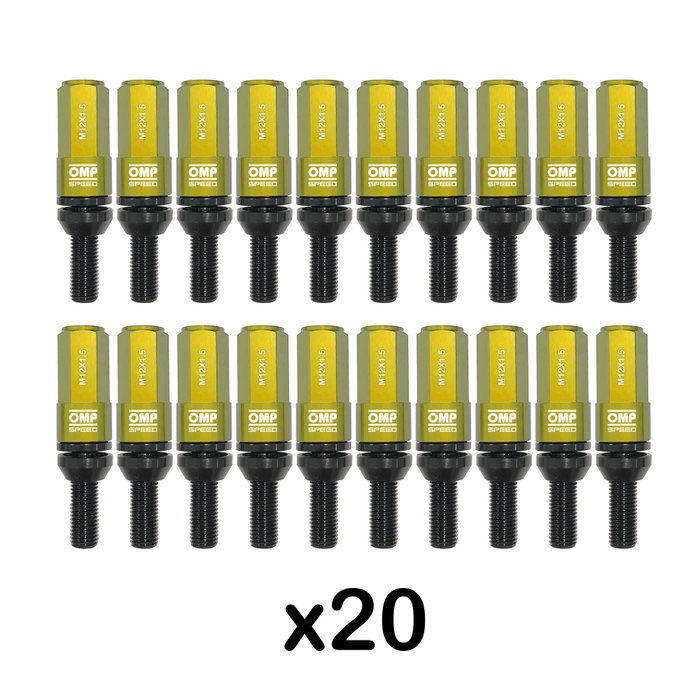 OMP SPEED Juego de 20 tornillos M12x1.5 con protector de aluminio amarillo