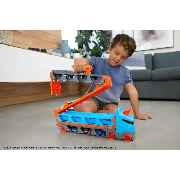 Hot Wheels Super Transportador Expandible con 3 Vehículos - Almacena hasta 25 Coches - Vehículos de Juguete