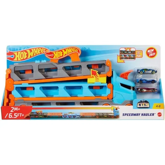 Hot Wheels Super Transportador Expandible con 3 Vehículos - Almacena hasta 25 Coches - Vehículos de Juguete