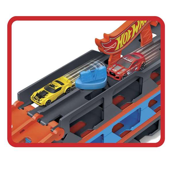 Mattel Camion de Transporte Hot Wheels Convertible en Pista de Coches con Lanzador Doble, Coches y Pista