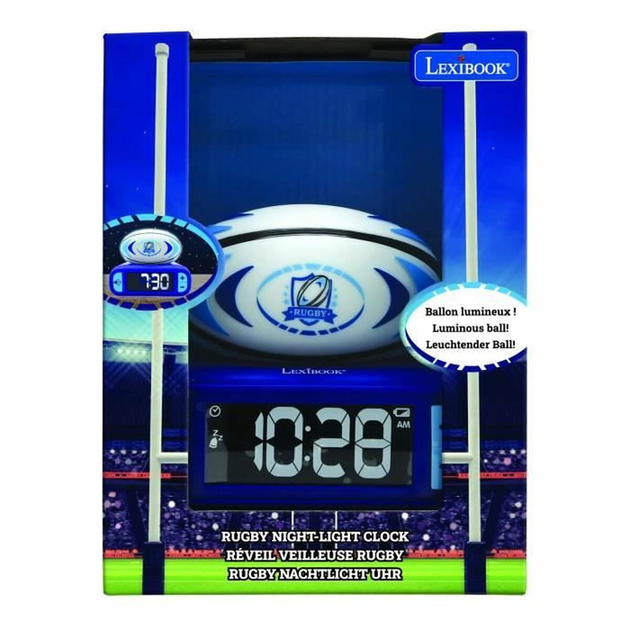 Lexibook Despertador digital 3D de pelota de rugby con luz nocturna y efectos de sonido