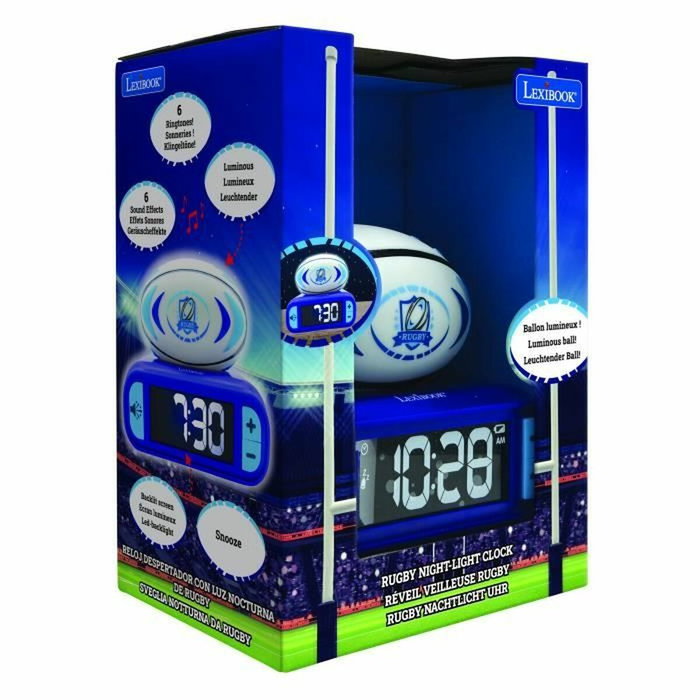 Lexibook Despertador digital 3D de pelota de rugby con luz nocturna y efectos de sonido