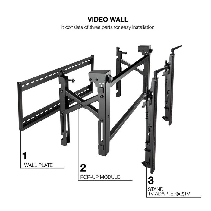 Tooq Soporte de Pared Video Wall VESA para Pantallas de 54 a 70 Pulgadas (137,2-177,8 cm) - Hasta 70 kg, Montaje 200x200 a 800x400 mm, Negro
