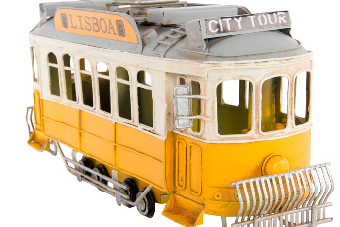 DKD Home Decor Vehículo de Decoración Metal Tranvía Amarillo
