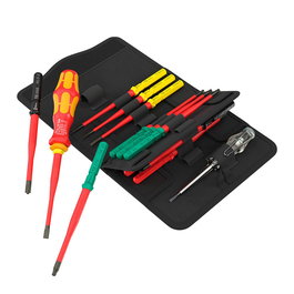 Wera Extra Slim 1 Juego de 16 Destornilladores Aislados VDE 1000V con Sistema Antirodamiento, Varillas Intercambiables y Bolso Plegable