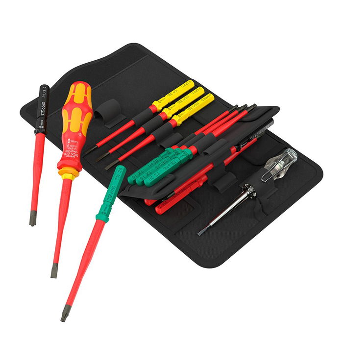 Wera Extra Slim 1 Juego de 16 Destornilladores Aislados VDE 1000V con Sistema Antirodamiento, Varillas Intercambiables y Bolso Plegable Wera Extra Slim 1 Juego de 16 Destornilladores Aislados VDE 1000V con Sistema Antirodamiento, Varillas Intercambiables y Bolso Plegable