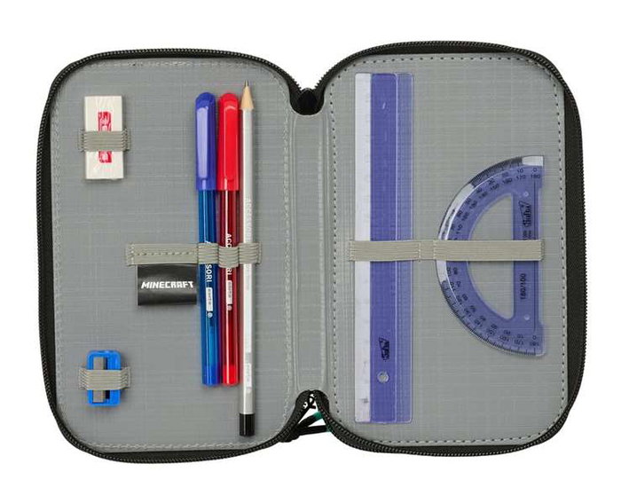 Safta Plumier Triple Estuche Escolar con 37 Piezas, Capacidad 12.5 x 19.5 x 5.5 cm, Para Material de Oficina y Papelería