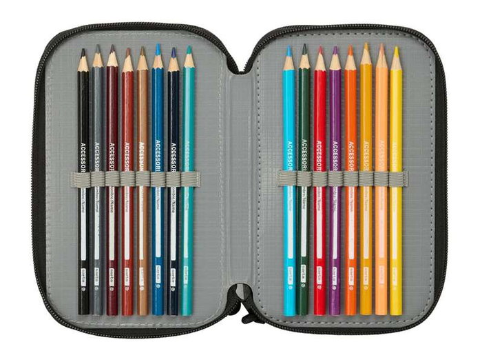 Safta Plumier Triple Estuche Escolar con 37 Piezas, Capacidad 12.5 x 19.5 x 5.5 cm, Para Material de Oficina y Papelería