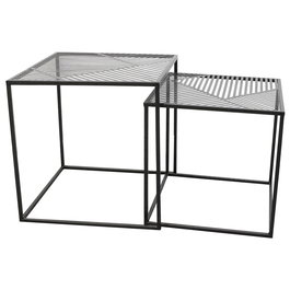 Home Deco Factory Mesas Auxiliares Riga Juego 2 Unidades Metal Diseño Industrial 40x40x40cm y 35x35x35cm