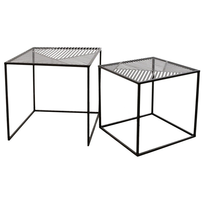 Home Deco Factory Mesas Auxiliares Riga Juego 2 Unidades Metal Diseño Industrial 40x40x40cm y 35x35x35cm