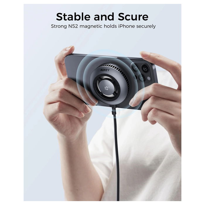 AUKEY MagFusion GameFrost Qi2 Cargador Inalámbrico Magnético Negro