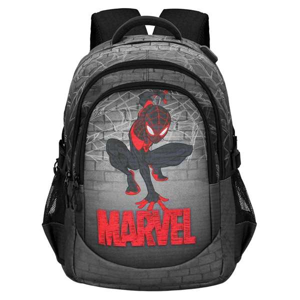Karactermania Mochila Spiderman Run. Plus FAN Spin 44x34x21 cm, Gran Capacidad, 3 Compartimentos, Material Ripstop, Gris