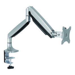 VALUE LCD-Arm 17.99.1145 - Soporte de Monitor con Gasfeder, 5 Gelenke, Montaje en Escritorio por Abrazadera, Capacidad 9 kg, 75x75/100x100 mm, Negro y Acero Inoxidable