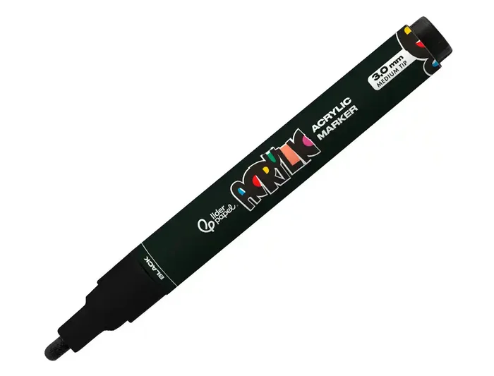 Liderpapel Rotulador Acrílico Base Agua Negro Punta Redonda 3 mm para Todo Tipo de Superficie