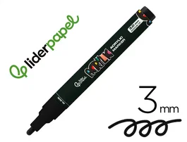 Liderpapel Rotulador Acrílico Base Agua Negro Punta Redonda 3 mm para Todo Tipo de Superficie