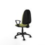 Silla de oficina Algarra con mecanismo Contacto permanente básico tapizada con Tela color Verde oliva. Equipada con Base poliamida negra, Brazos fijos y Ruedas autofrenantes