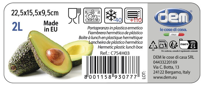 Dem Fiambrera Hermética Rectangular de 2 L Apta para Microondas (12 Unidades) Dem Fiambrera Hermética Rectangular de 2 L Apta para Microondas (12 Unidades)