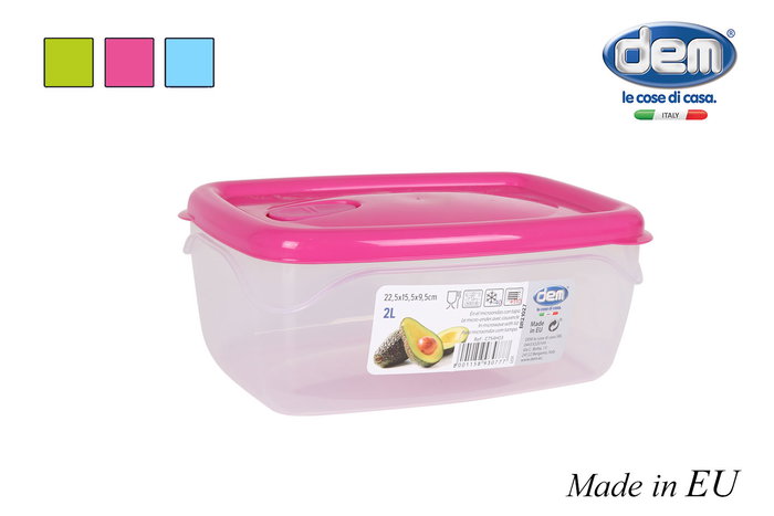 Dem Fiambrera Hermética Rectangular de 2 L Apta para Microondas (12 Unidades) Dem Fiambrera Hermética Rectangular de 2 L Apta para Microondas (12 Unidades)