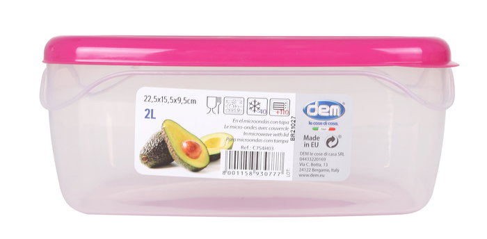 Dem Fiambrera Hermética Rectangular de 2 L Apta para Microondas (12 Unidades) Dem Fiambrera Hermética Rectangular de 2 L Apta para Microondas (12 Unidades)