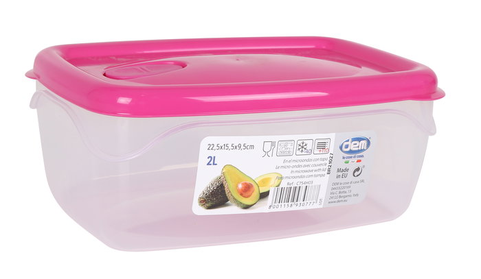 Dem Fiambrera Hermética Rectangular de 2 L Apta para Microondas (12 Unidades)