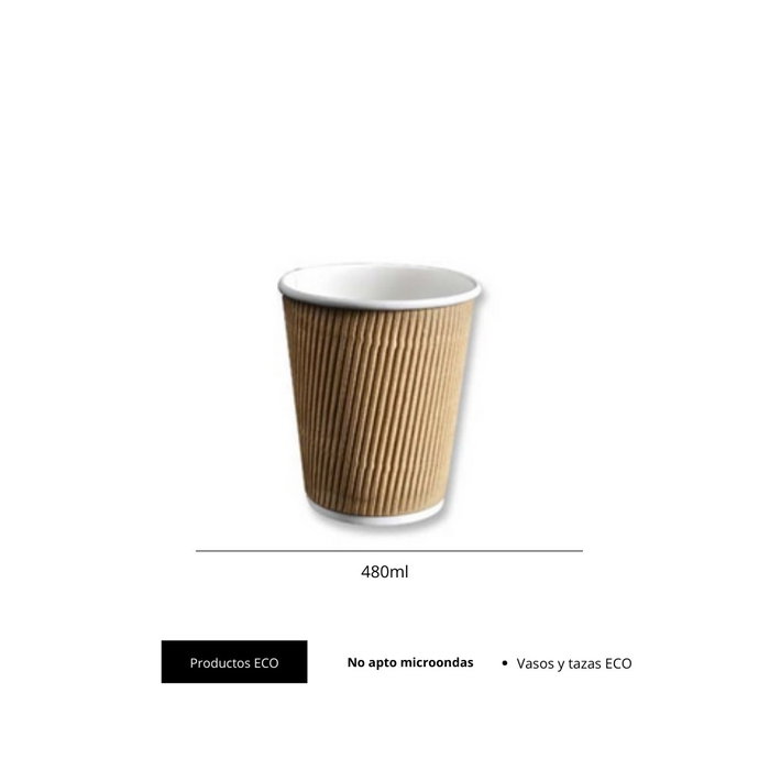 Bioworks Vaso de Papel Biodegradable Blanco 48 cl, Paquete de 500 Unidades