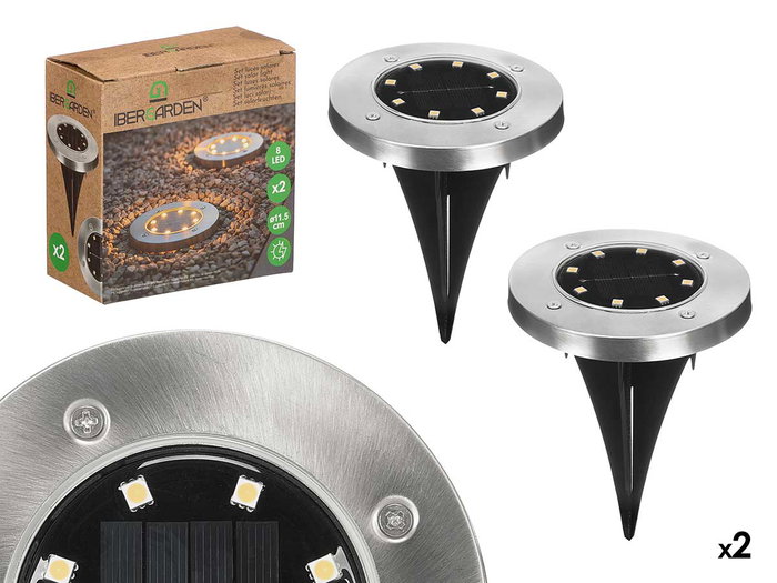 IBERGARDEN Set de 2 Luces Solares Luz Cálida Negro + Plata IBERGARDEN Set de 2 Luces Solares Luz Cálida Negro + Plata
