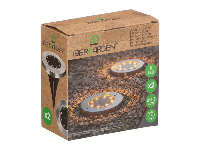 IBERGARDEN Set de 2 Luces Solares Luz Cálida Negro + Plata IBERGARDEN Set de 2 Luces Solares Luz Cálida Negro + Plata