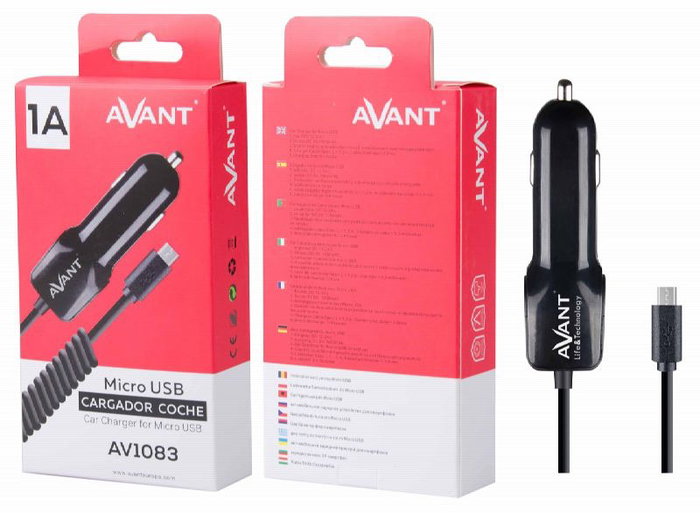 Avant Connect Cargador de Coche 1A Blanco con Cable Micro USB Espiral