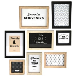 Home Deco Factory Essentiel Juego de 8 Marcos de Fotos para Pared Negro Madera 15x20 cm 13x18 cm 10x15 cm 10x10 cm