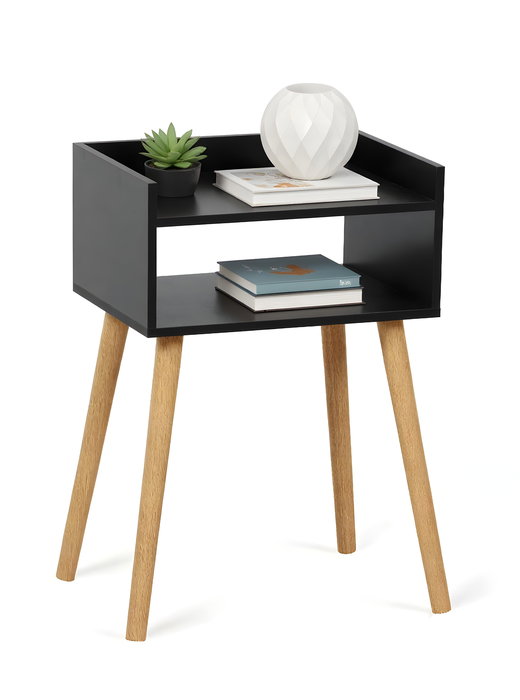 Inde Mesita de Noche Auxiliar de Madera en Negro, Mueble, 32.5 x 9.3 x 43.7 cm (2 Unidades)