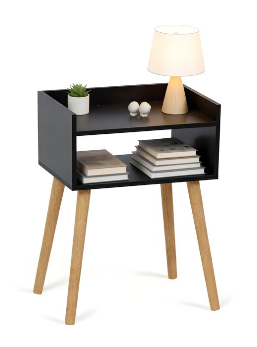 Inde Mesita de Noche Auxiliar de Madera en Negro, Mueble, 32.5 x 9.3 x 43.7 cm (2 Unidades)